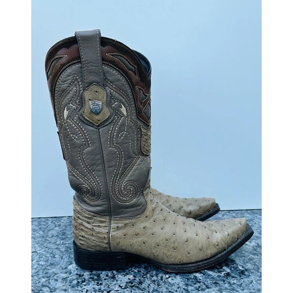 WILD WEST TAUPE GENUINE FULL QUILL OSTRICH WESTERN COWBOY BOOT MEN US 8 EE
